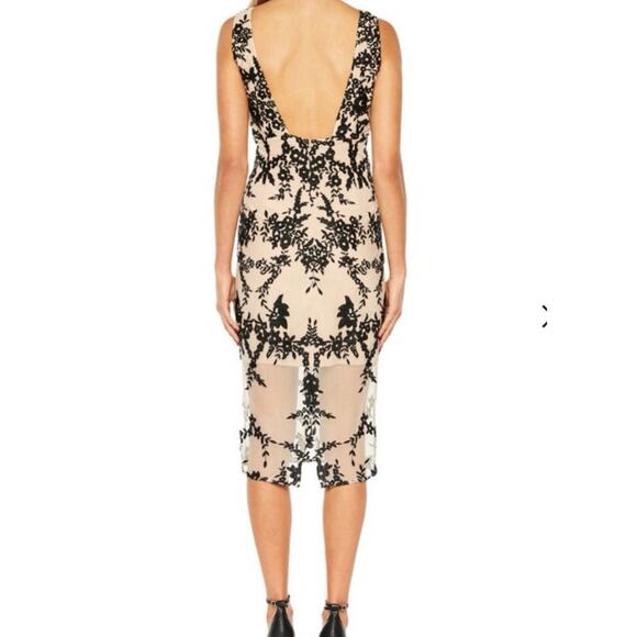BARDOT Size 4 XS Dress Sheer Mesh Floral Embroidered pencil wiggle Beige Black - Picture 2 of 7